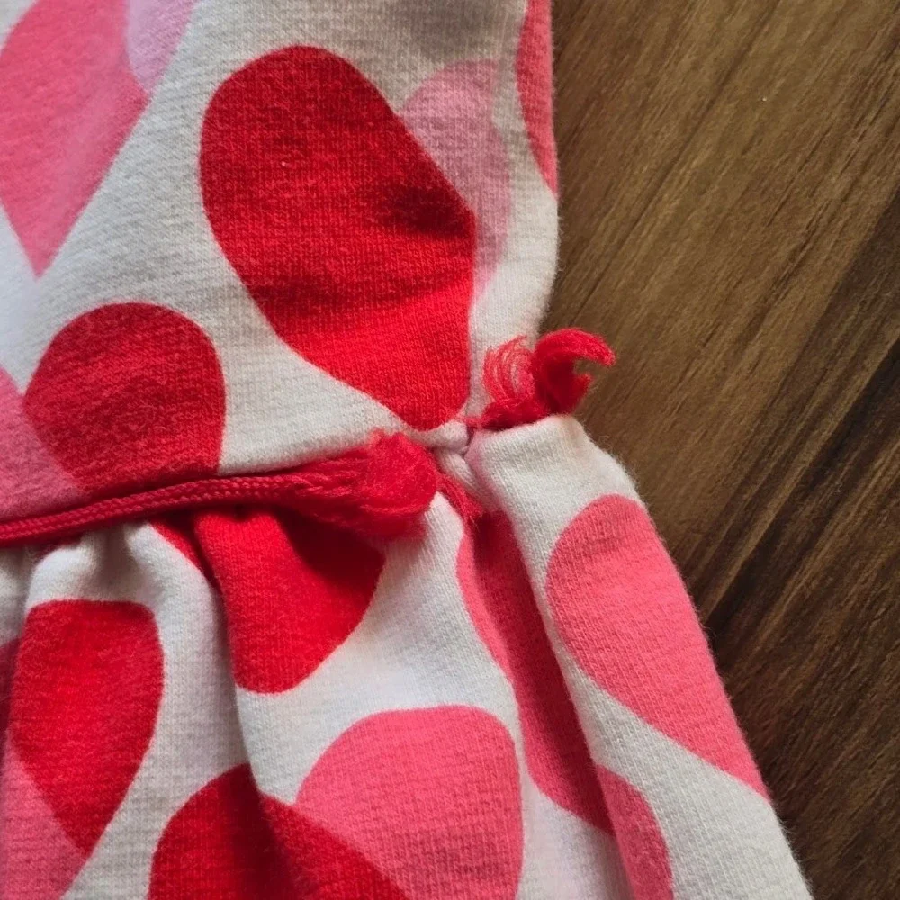 Gymboree Heart Print‎ Dress Kids Size 12 Pink Red Short Sleeve Drop Waist Love